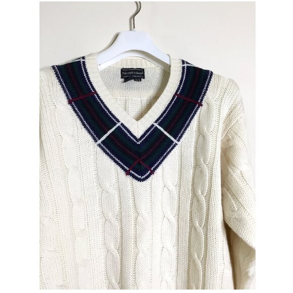 Vintage Preswick and Moore 100% Pure Virgin Wool Thick Cable Knit Tennis Sweater - Picture 2 of 7